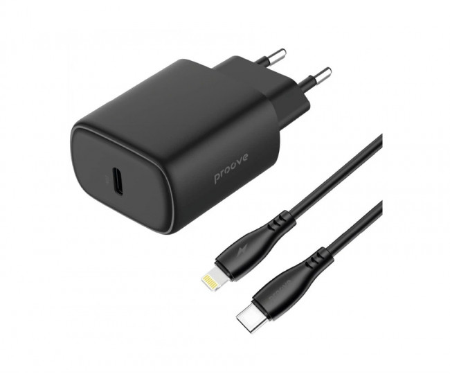 МЗП Proove Silicone Power 2 20W (Type-C) + Cable Type-C to Lightning (1m) (black)